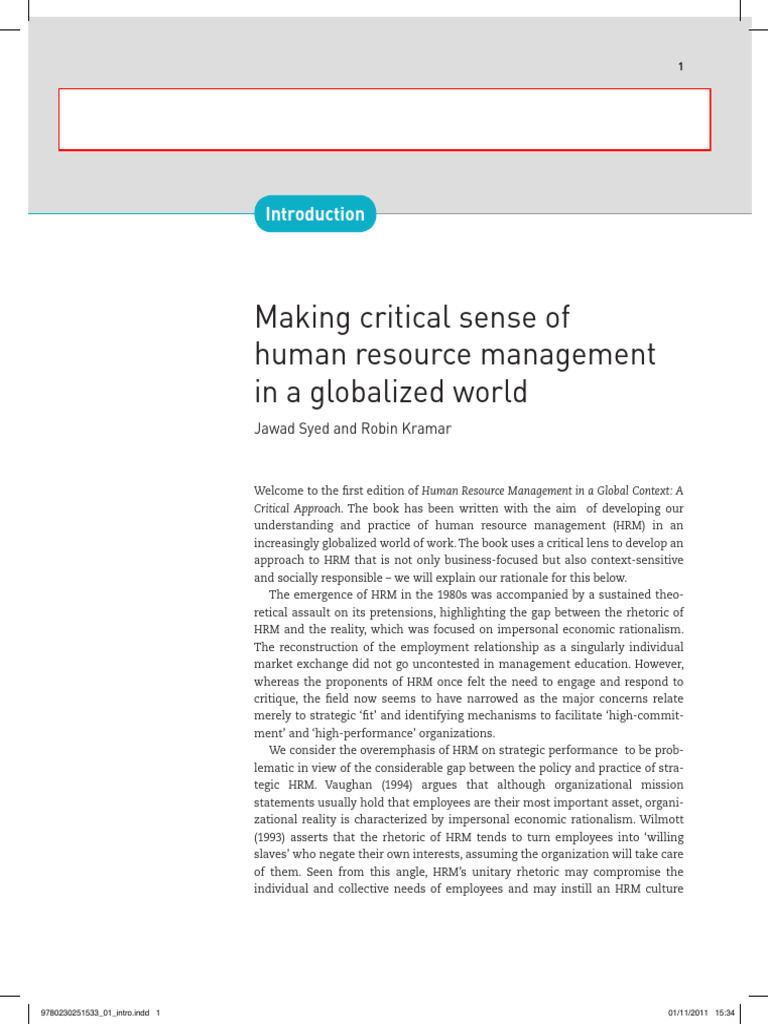 Critical HRM in a Global Context | PDF | Human Resource Management ...
