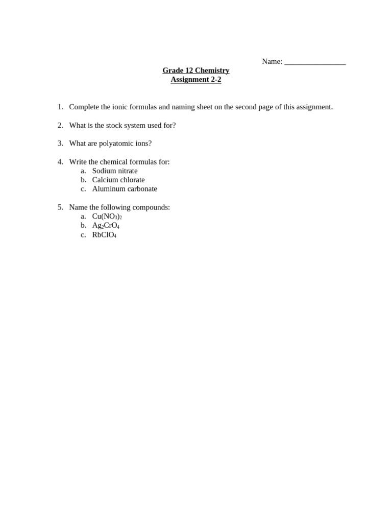 Grade 12 Chemistry Ionic Compounds Guide | PDF