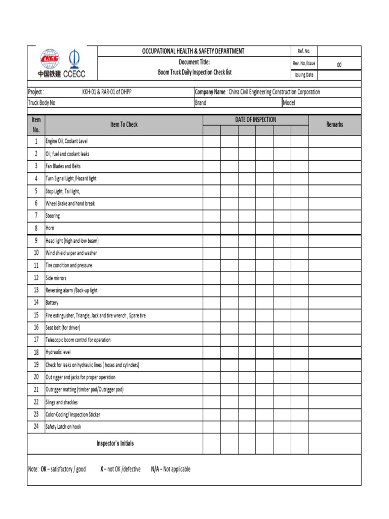 Boom Truck Daily Inspection Checklist | PDF