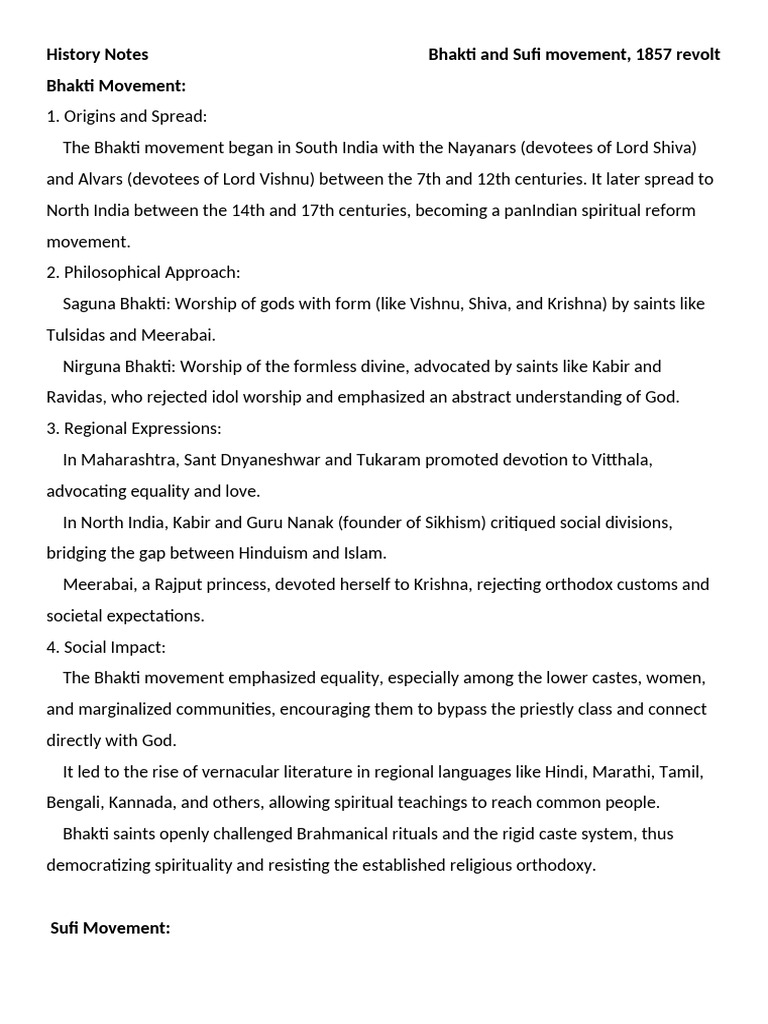 Bhakti and Sufi Movements Overview | PDF | Bhakti | Bhakti Movement