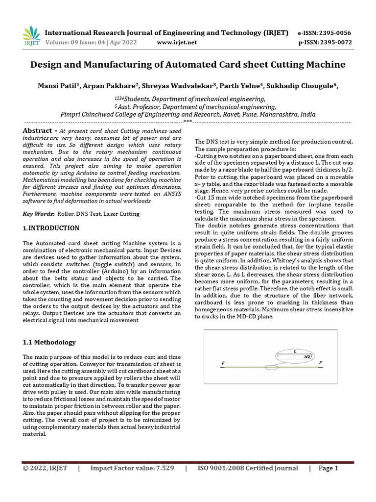 Design and Manufacturing of Automated Card Sheet Cutting Machine | PDF ...