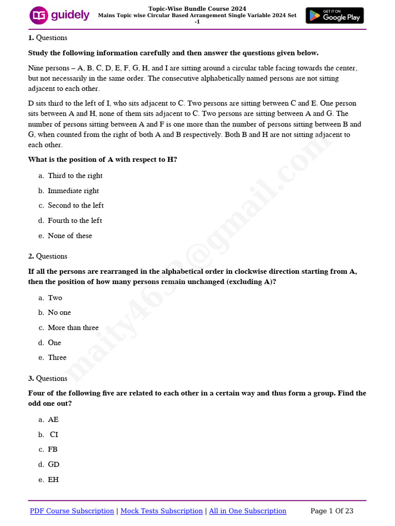 Circular Arrangement Questions 2024 | PDF