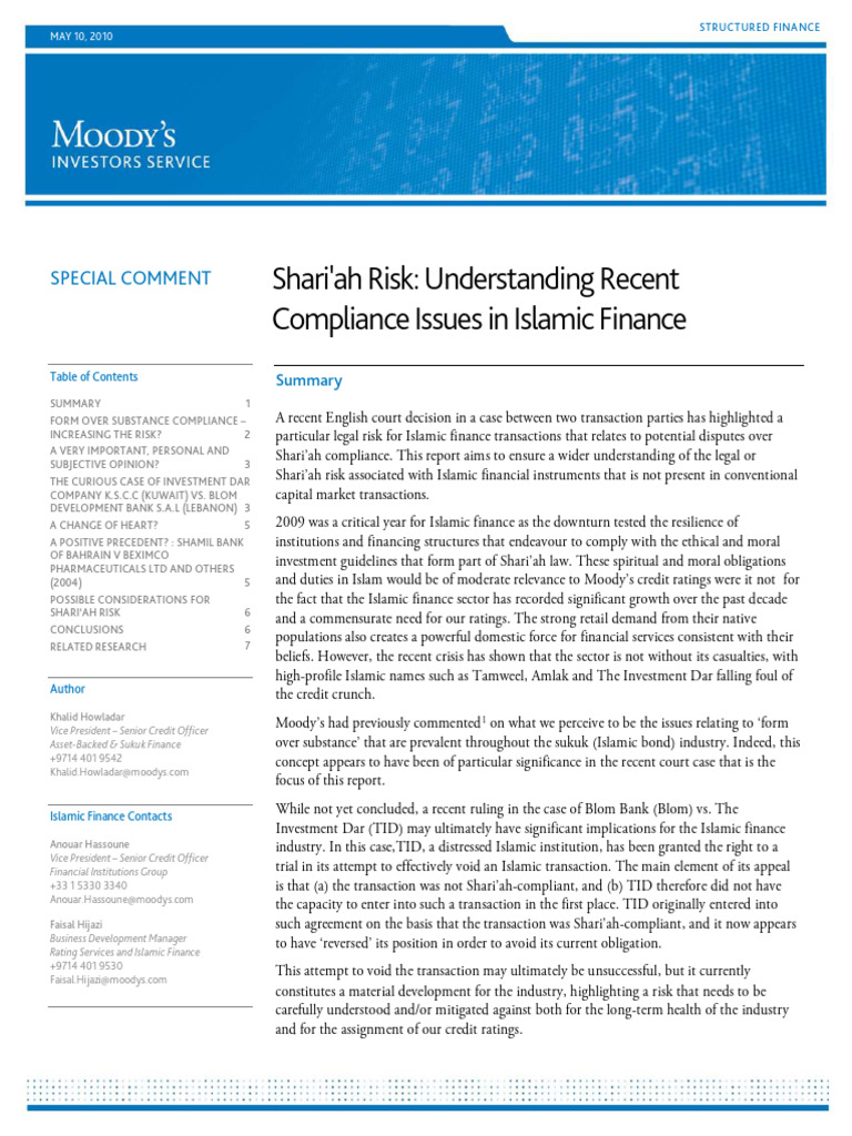 Shari'ah Compliance Risks in Islamic Finance | PDF | Islamic Banking ...