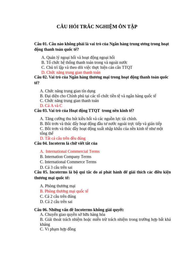 On Tap Trac Nghiem - Fial | PDF