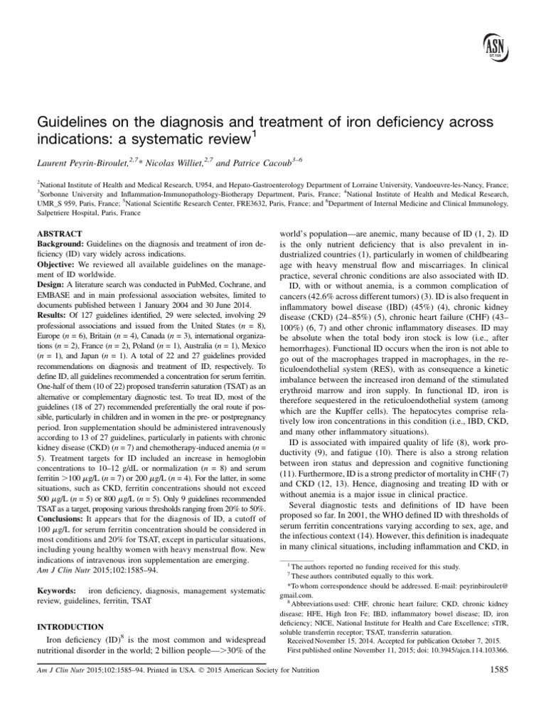 Iron Deficiency Diagnosis and Treatment Guidelines | PDF | Chronic ...