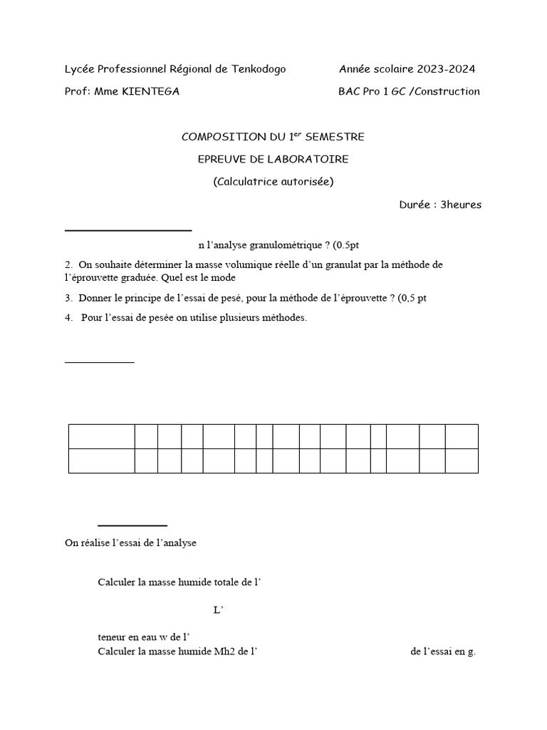 Composition Bac Pro 1 GC - 1er Semestre | PDF | La nature | Sciences ...