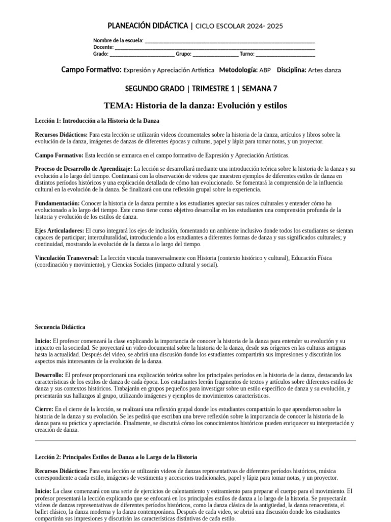 Historia y Estilos de Danza 2024-2025 | PDF | Bailes | Evaluación