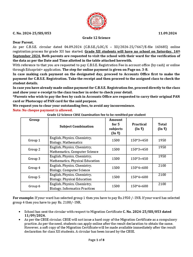 C.B.S.E. Registration of Grade XII Science | PDF | Payments | Banks