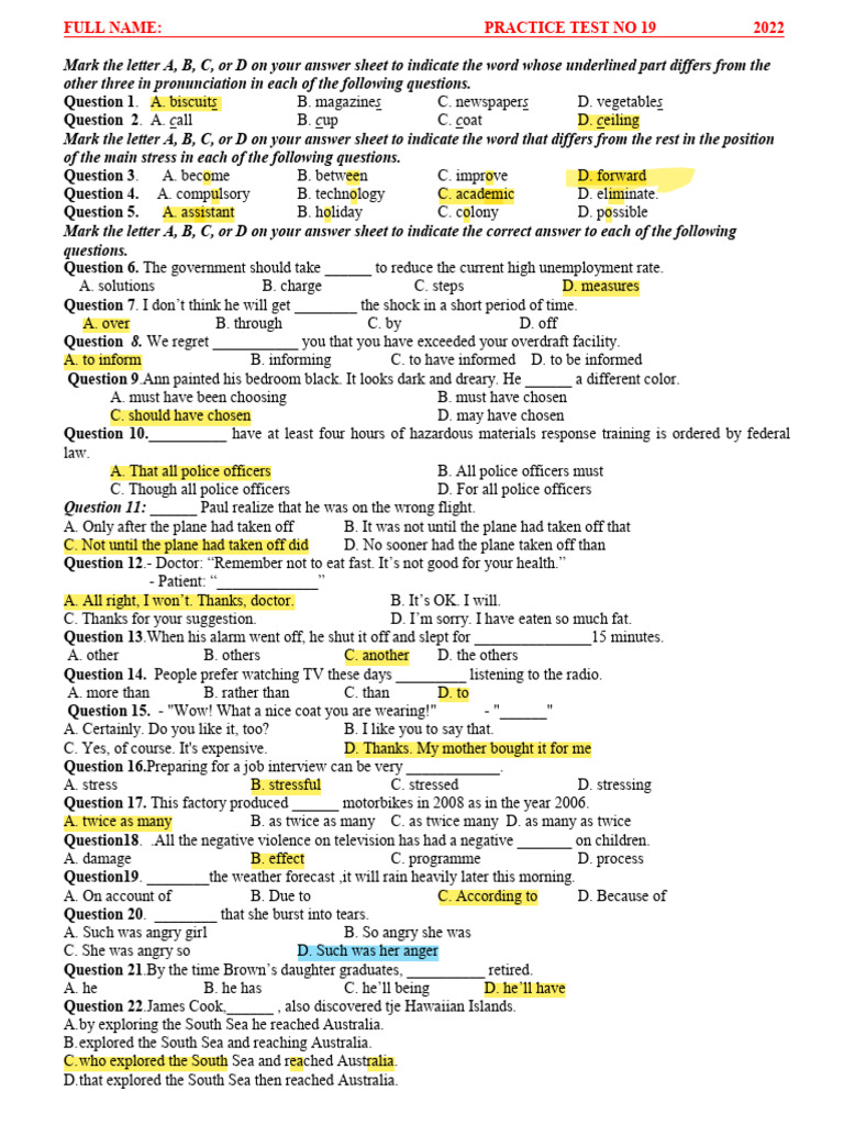 English Language Practice Test 19 | PDF | Cartography
