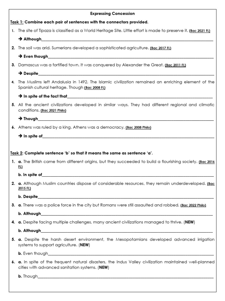 Concession Exercises in Ancient Civilizations | PDF