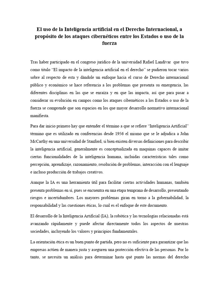 El Uso de La Inteligencia Artificial en El Derecho Internacional ...
