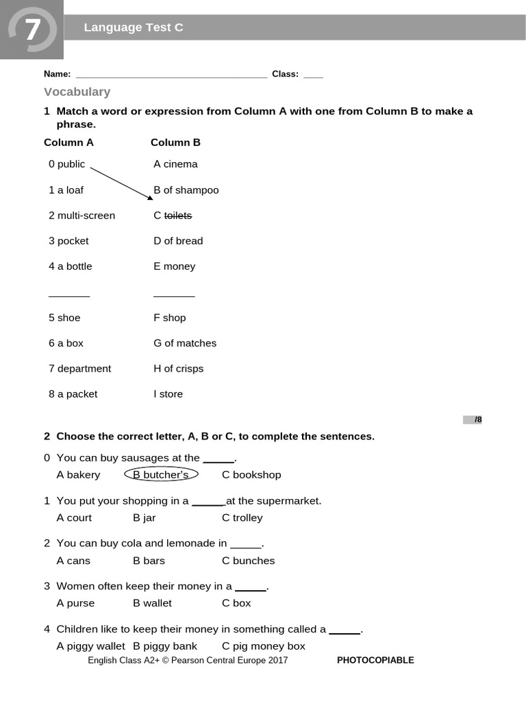 ECA2+_Tests_Language Test 7C | PDF | English Language | Linguistics