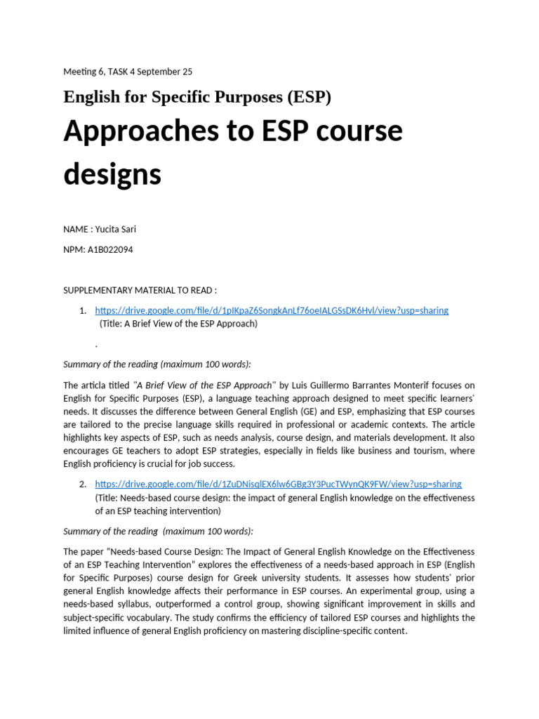 Task 4 Meeting 6 ESP Class C Ucci | PDF | English As A Second Or ...