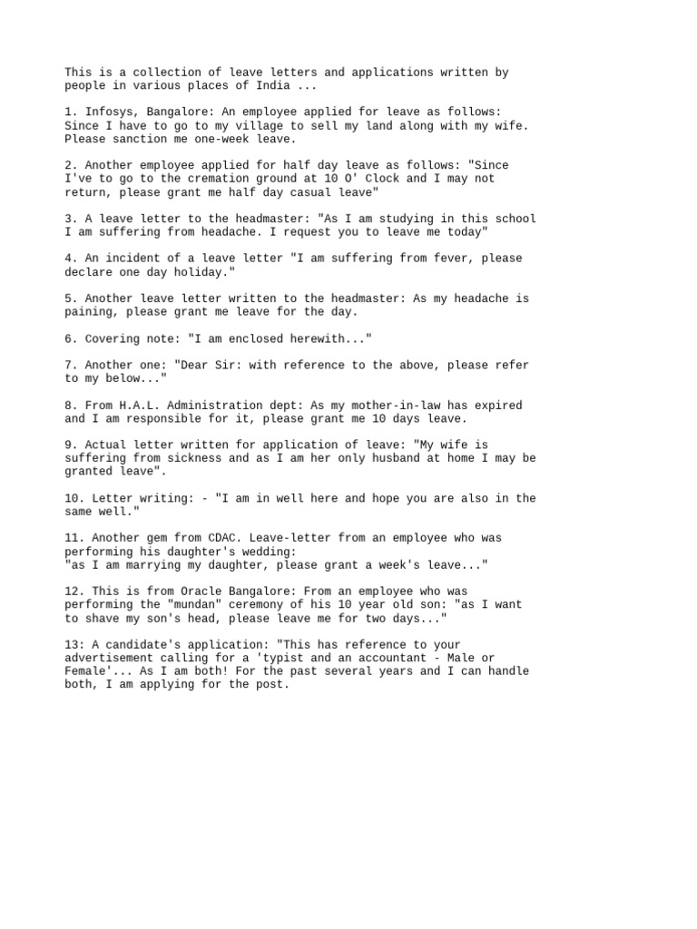 English Help (Funny Leave Letters) | PDF | Career & Growth | Self ...