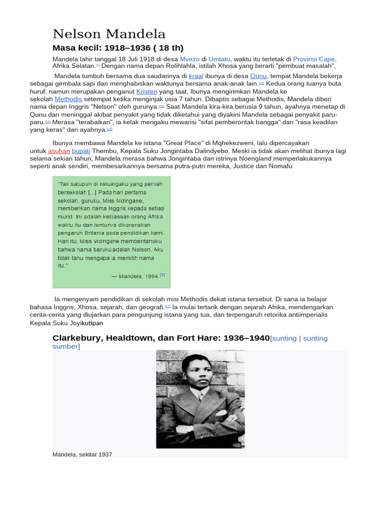 Kehidupan Awal Nelson Mandela | PDF