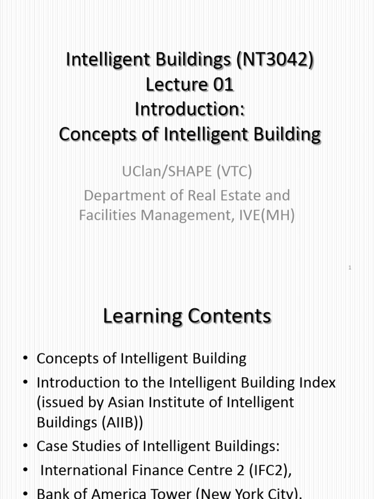 Intelligent Buildings (NT3042) - L1 - Concepts of Intelligent Building ...