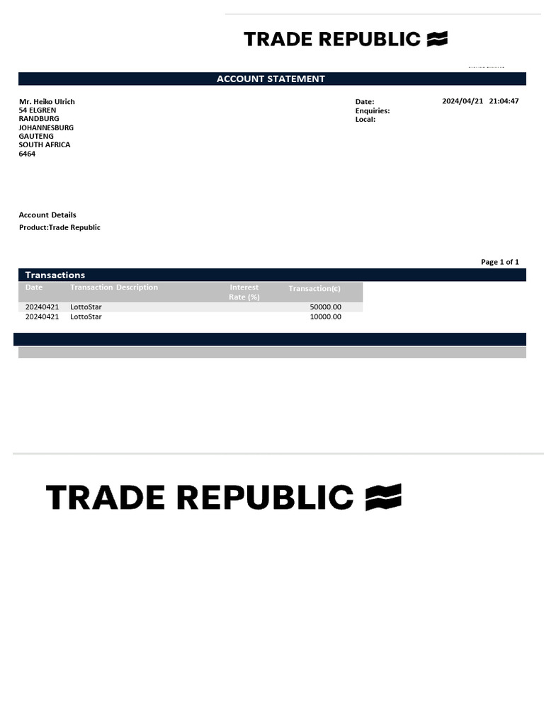 Trade Republic Account Statement | PDF