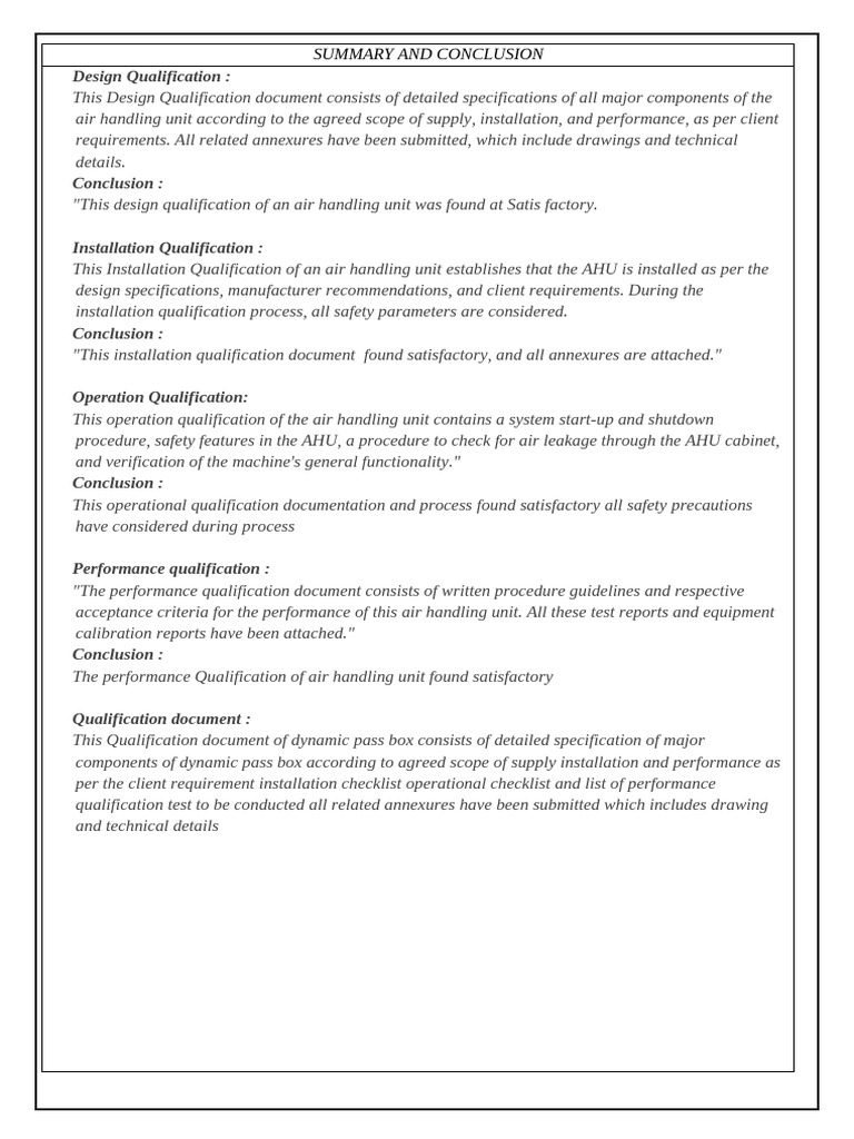 Air Handling Unit Qualification Summary | PDF | Technology & Engineering