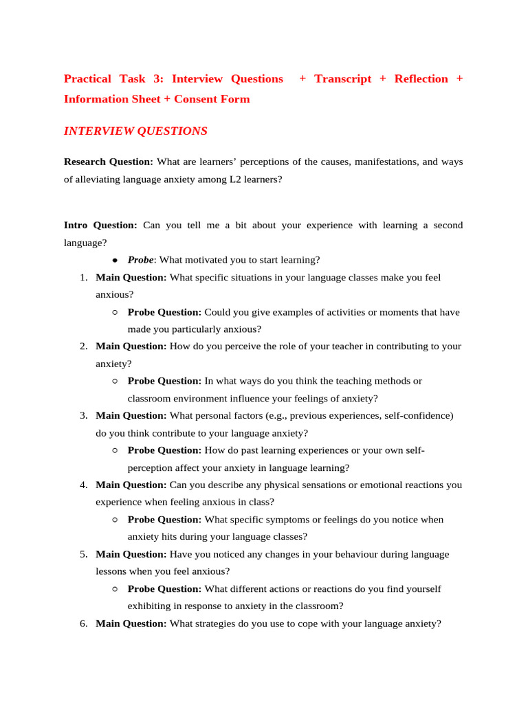 Practical Task 3 Interview+ Reflection+ Transcript | PDF | Anxiety ...