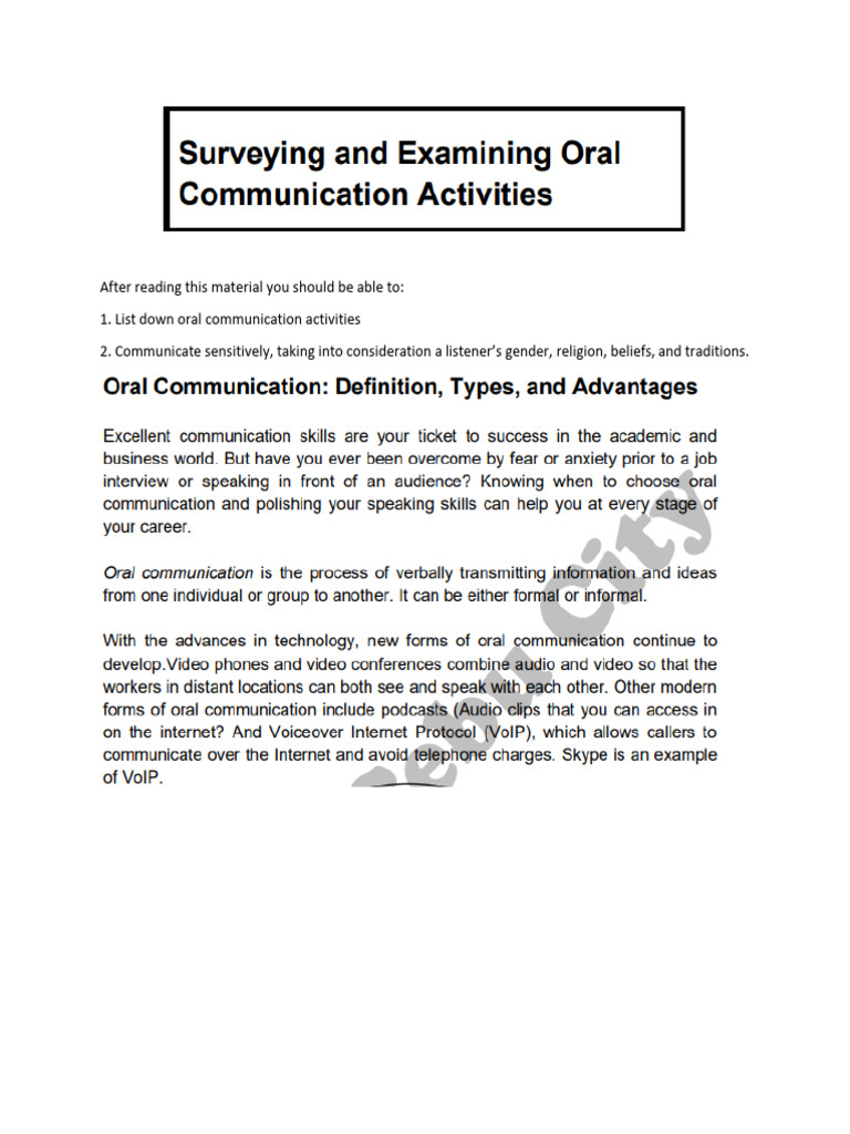 Examining Sample Oral Communication Activities Ppt