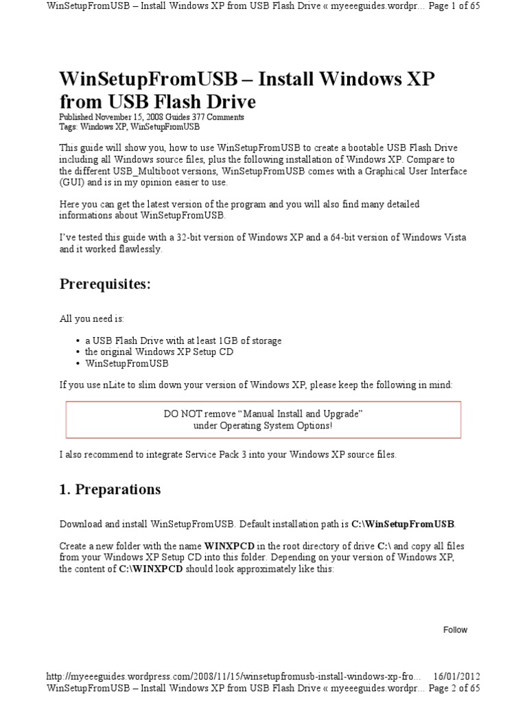 WinSetupFromUSB Install Windows XP From USB Flash Drive Myeeeguides