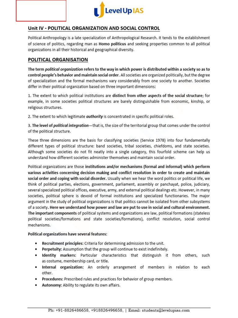 Political Organization in Band Societies | PDF | Power (Social And ...