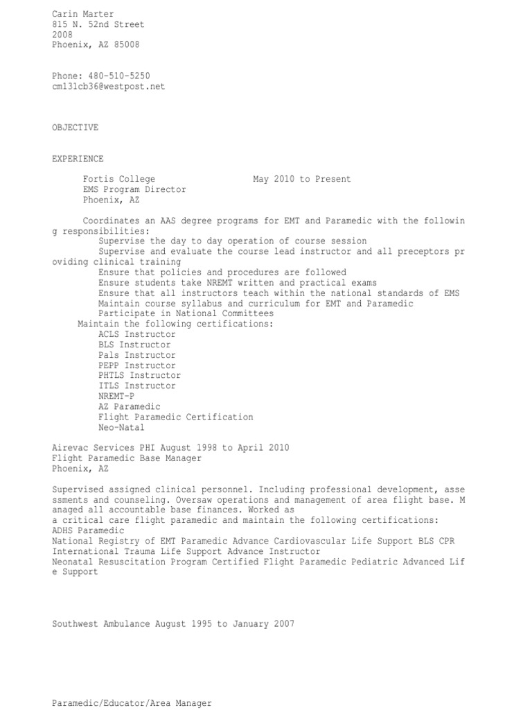 EMS Program Coordinator or Director or Management PDF Emergency