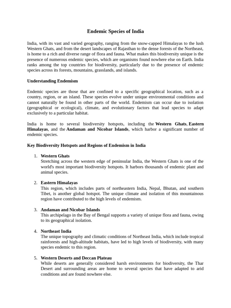 Endemic Species of India | PDF | Biodiversity | Organisms
