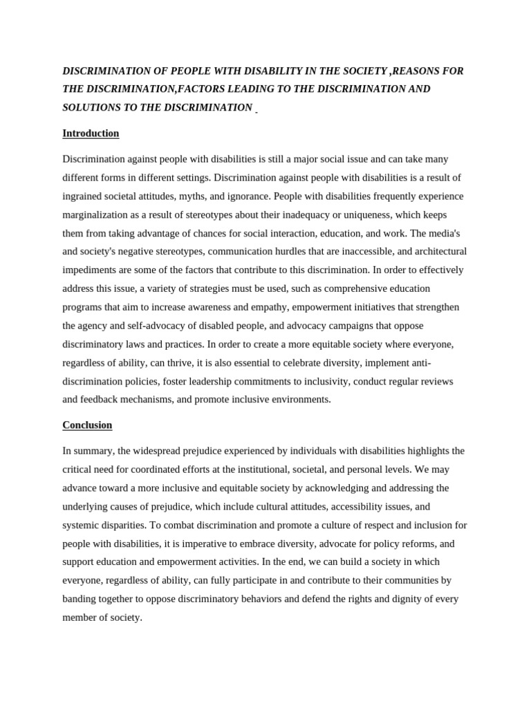 Discrimination of People With Disability in The Society | PDF