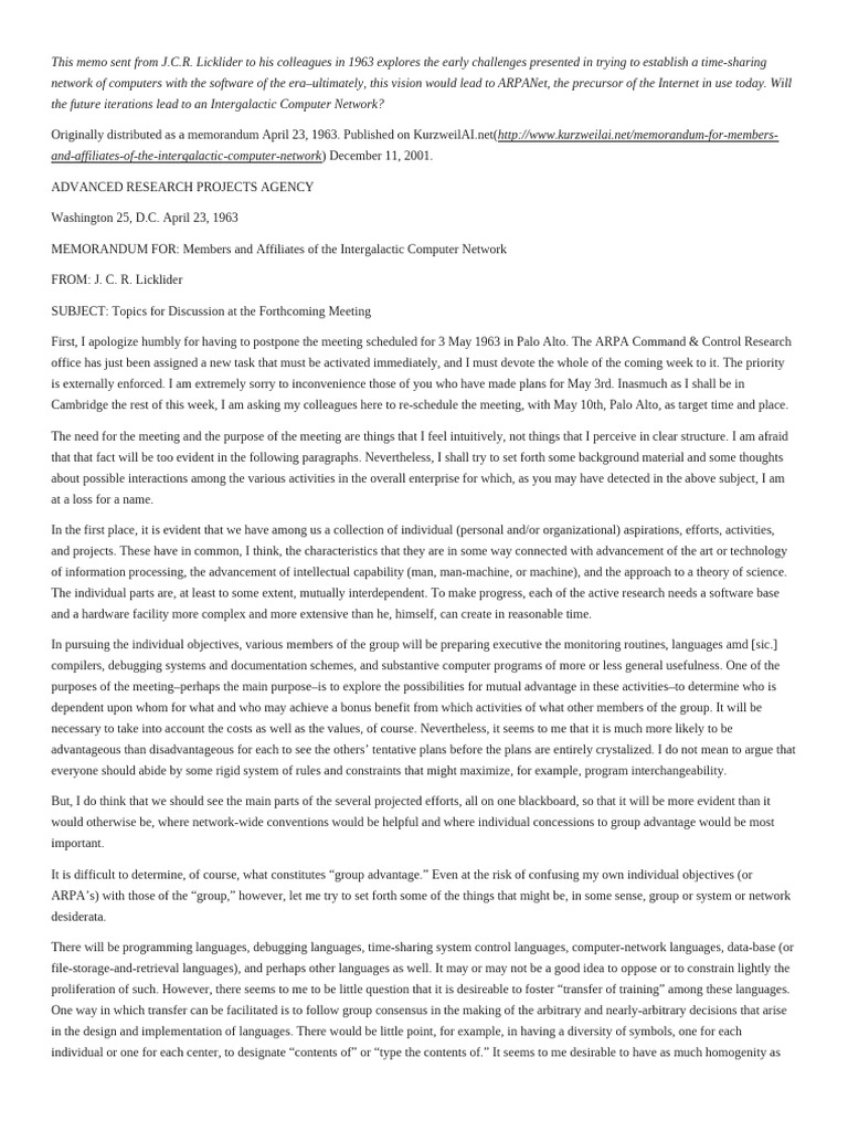 Memorandum for members and affiliates of the intergalactic computer