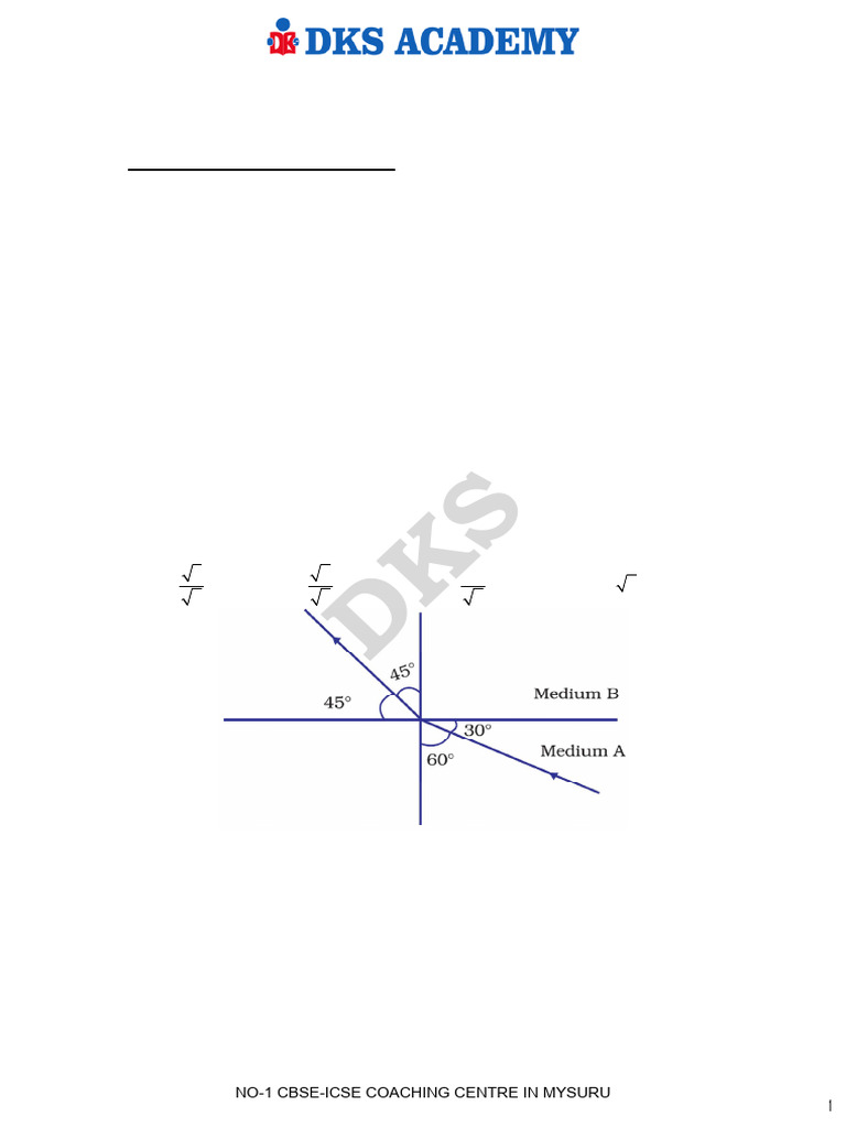 MCQs on Light Reflection and Refraction | PDF | Mirror | Refraction