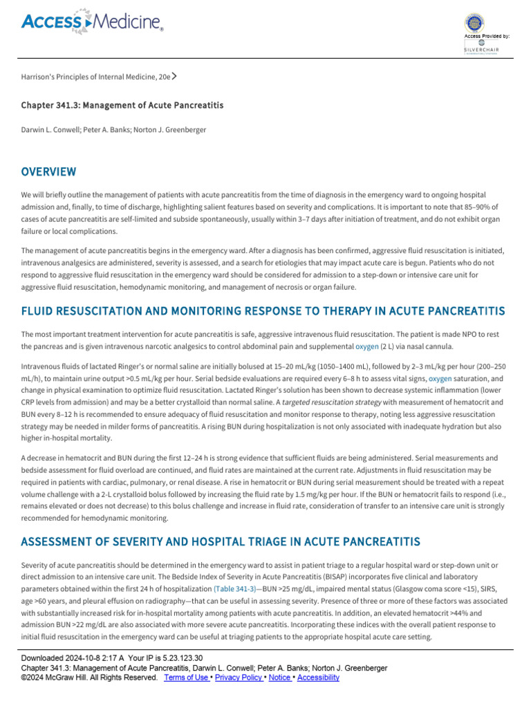 Chapter 341.3 - Management of Acute Pancreatitis | PDF | Medical ...