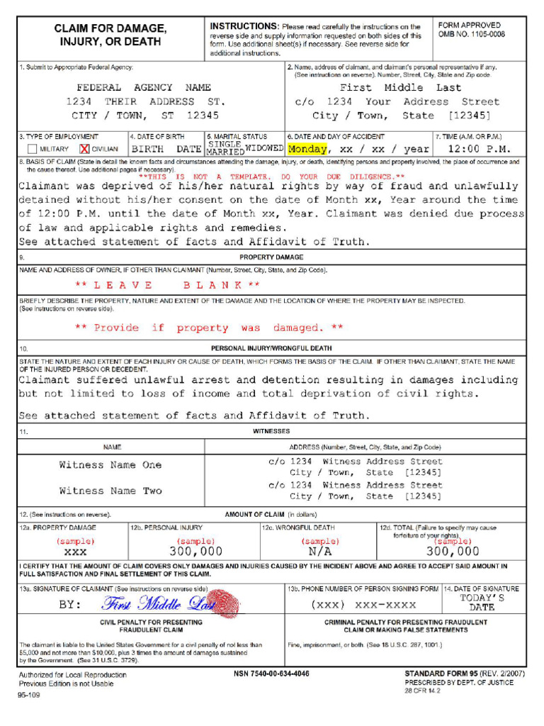 Tort Claims F 95 Template | PDF