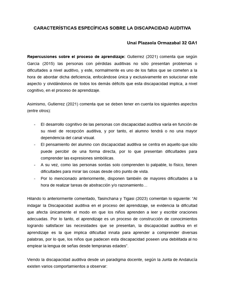 Impacto de la Discapacidad Auditiva en el Aprendizaje | PDF | Ciencia ...