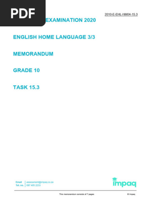2020-EHL-Grade 10-November Examination memorandum - Paper 3