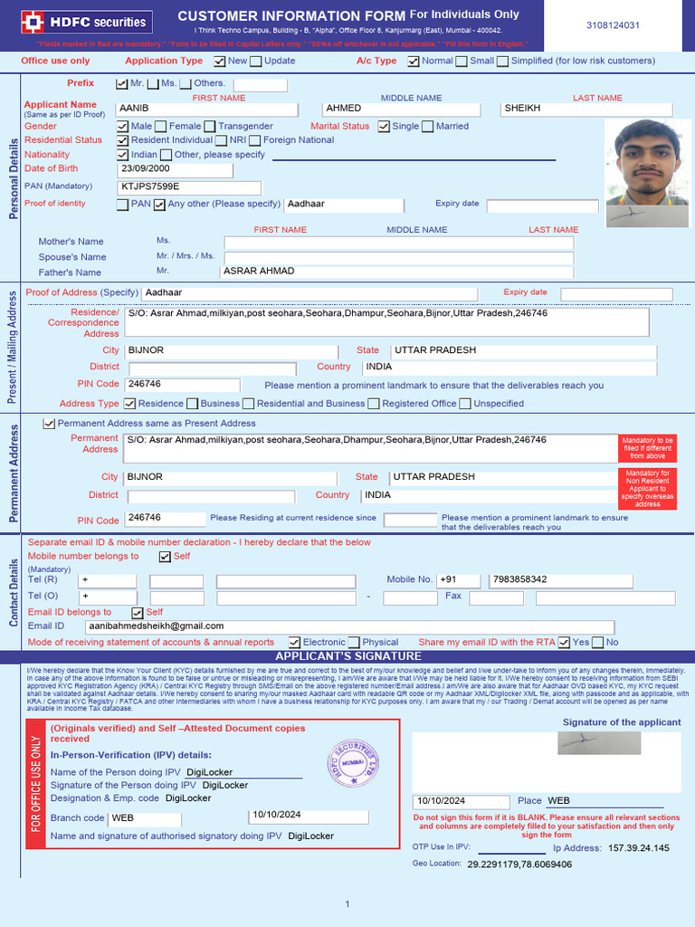 KYC Customer Information Form | PDF | Access Control