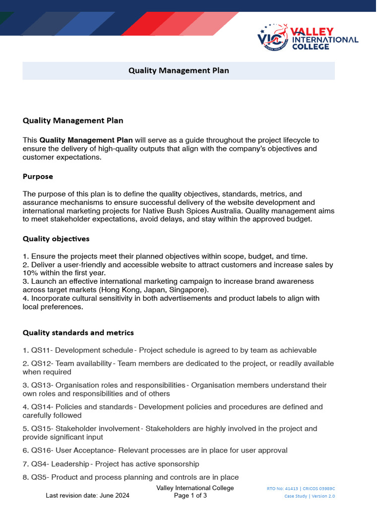 Quality Management Plan for Web Projects | PDF | Project Management ...