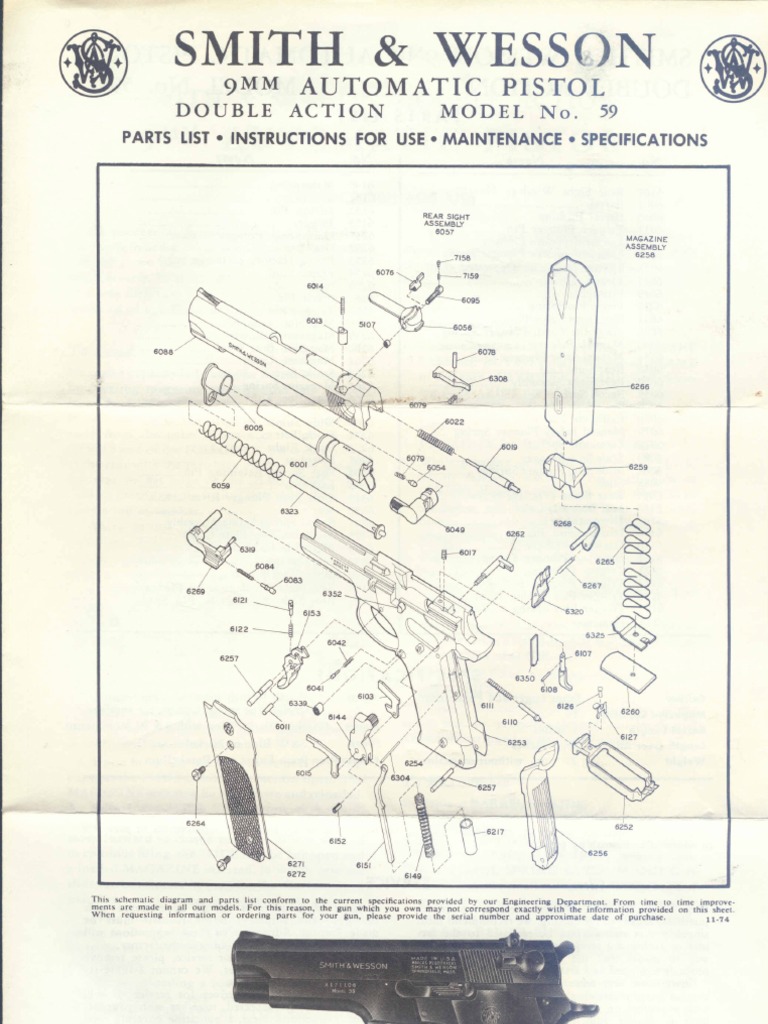 Smith & Wesson Model 59 Parts List | PDF | Projectiles | Projectile Weapons