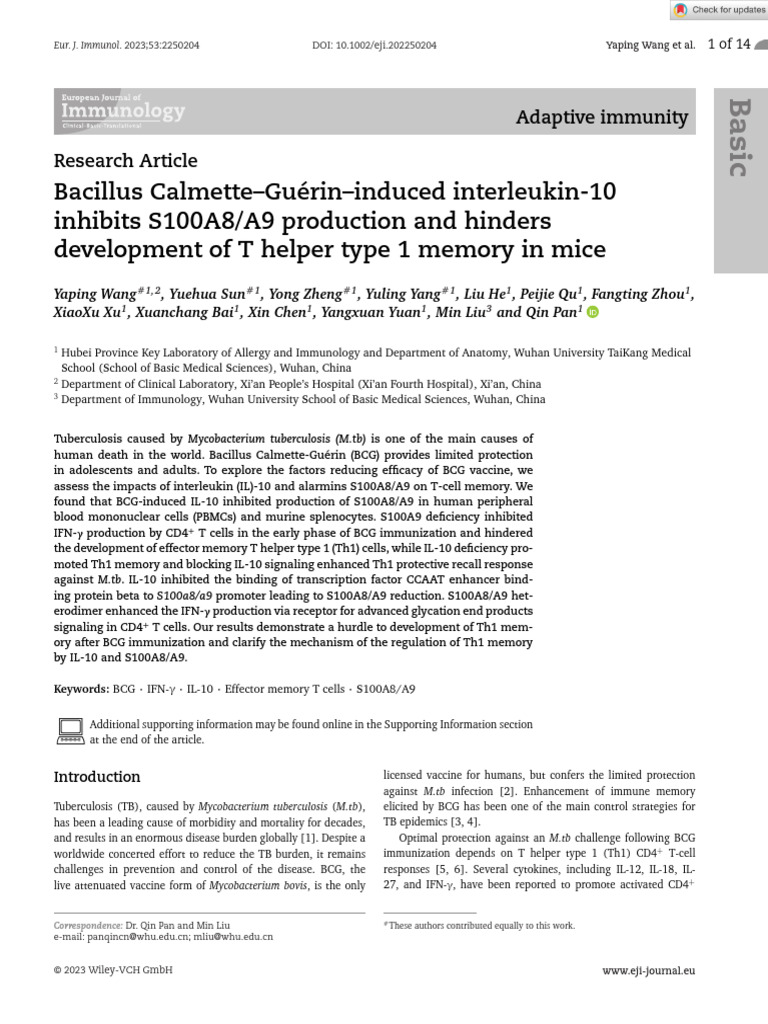 Bacillus Calmette-Guérin-induced Interleukin-10 Inhibits S100A8/A9 ...