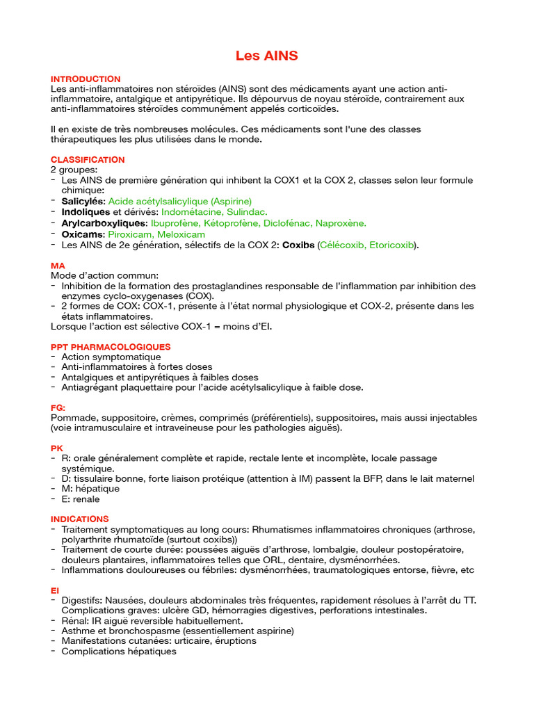 AINS : Utilisation, Indications et Risques | PDF | Anti-inflammatoire ...