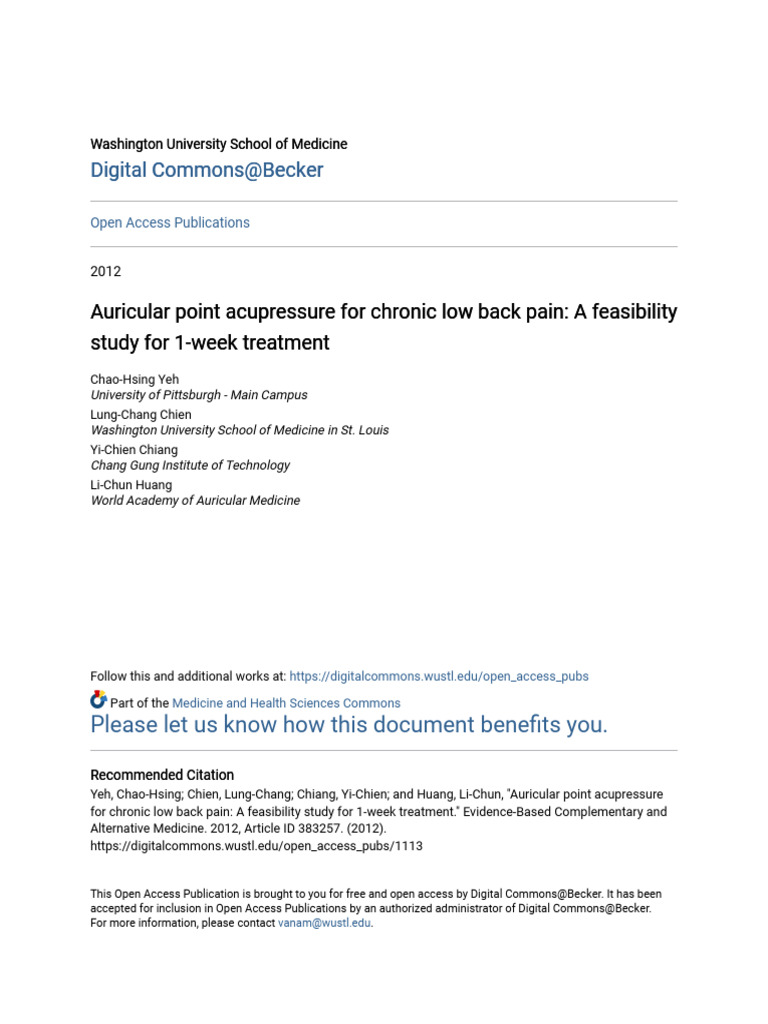 Auricular Point Acupressure For Chronic Low Back Pain - A Feasibil ...
