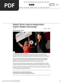 Elon Musk's $1m-A-Day Giveaway in Swing States 'Deeply Concerning'