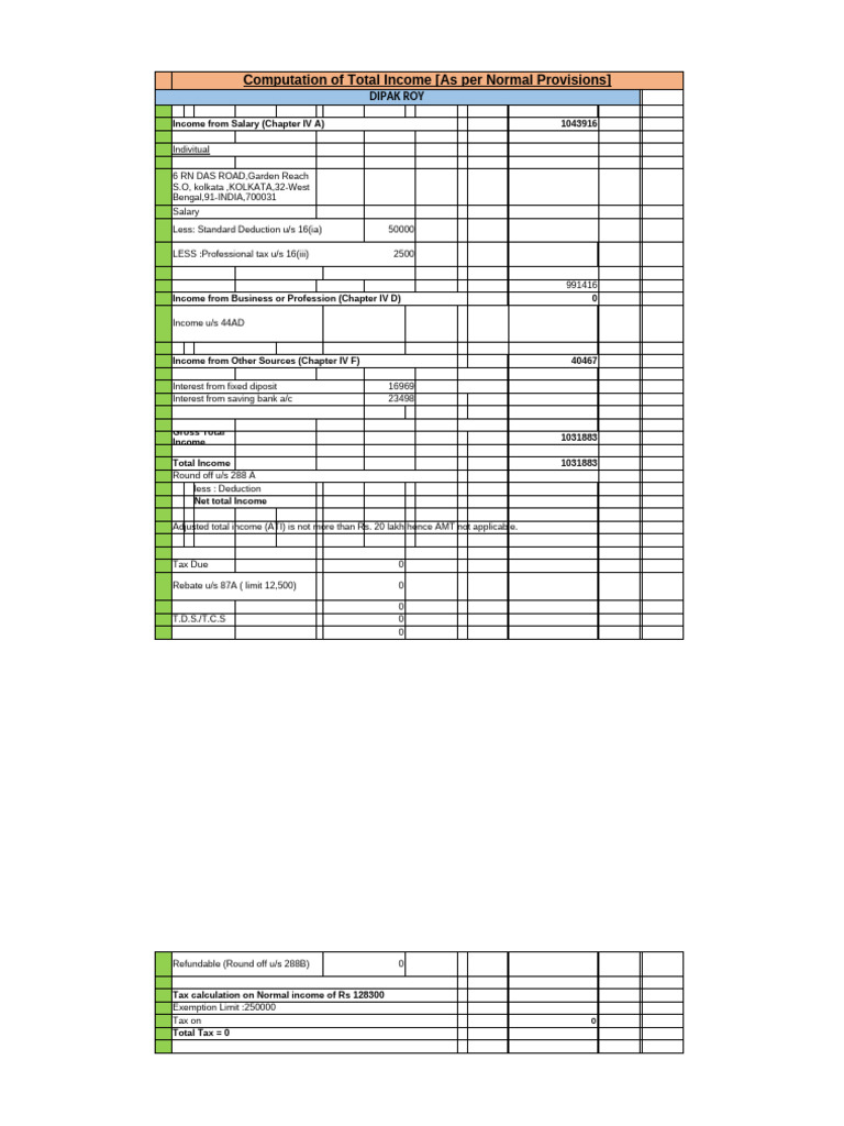 Total Income Computation Breakdown | PDF | Tax Refund | Income