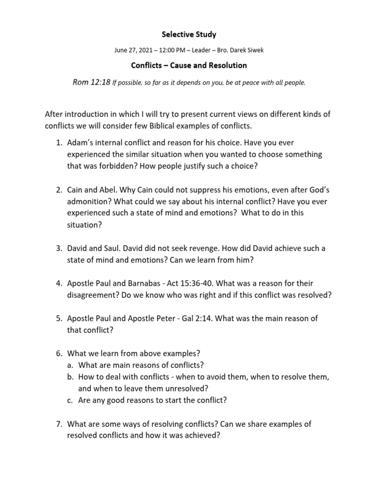 Biblical Insights on Conflict Resolution | PDF | Perception | Affect ...