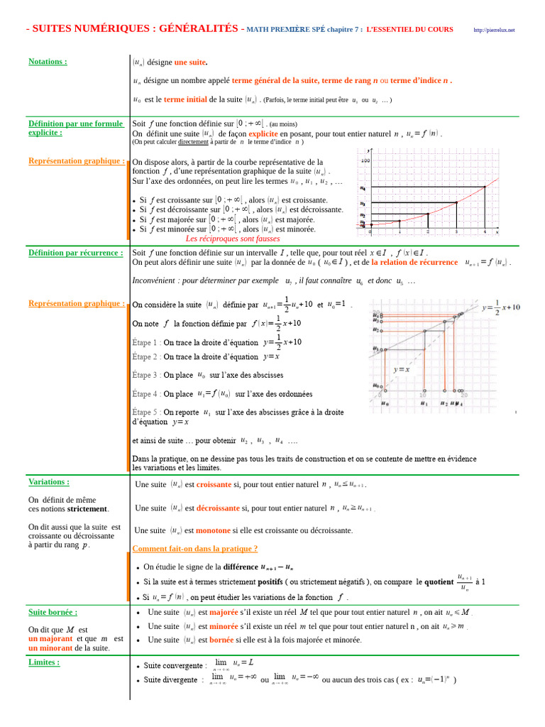 Suites numériques en mathématiques première | PDF | Séquence | Fonction ...