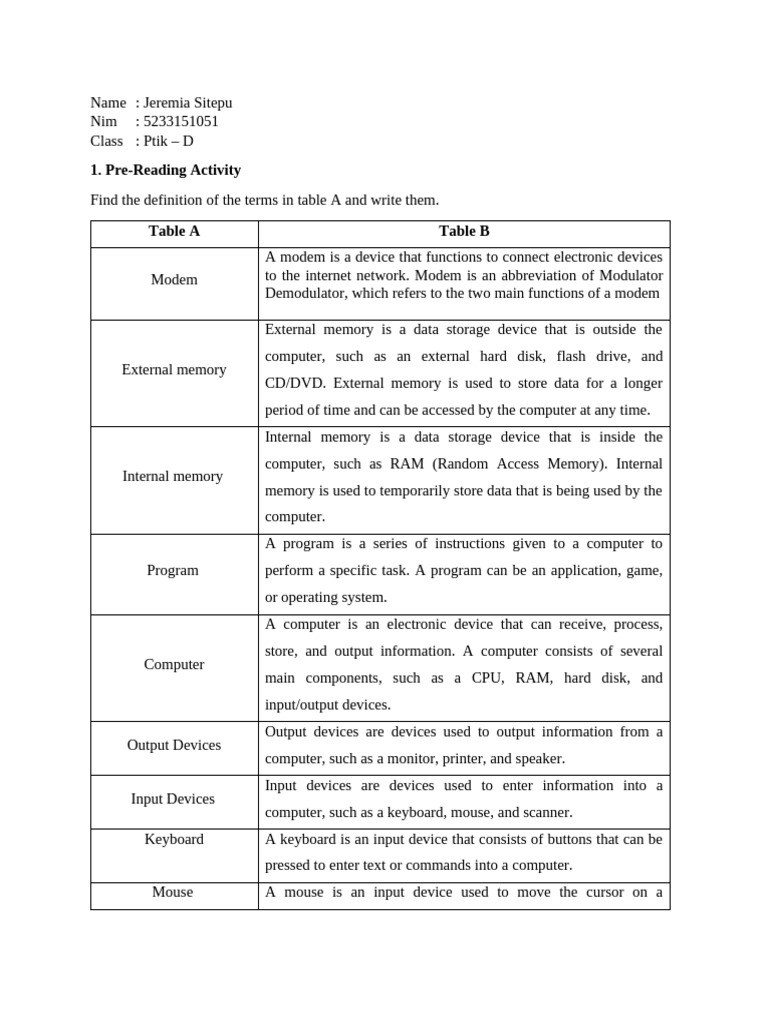 Computer Terminology and Exercises | PDF | Input/Output | Computer Data ...