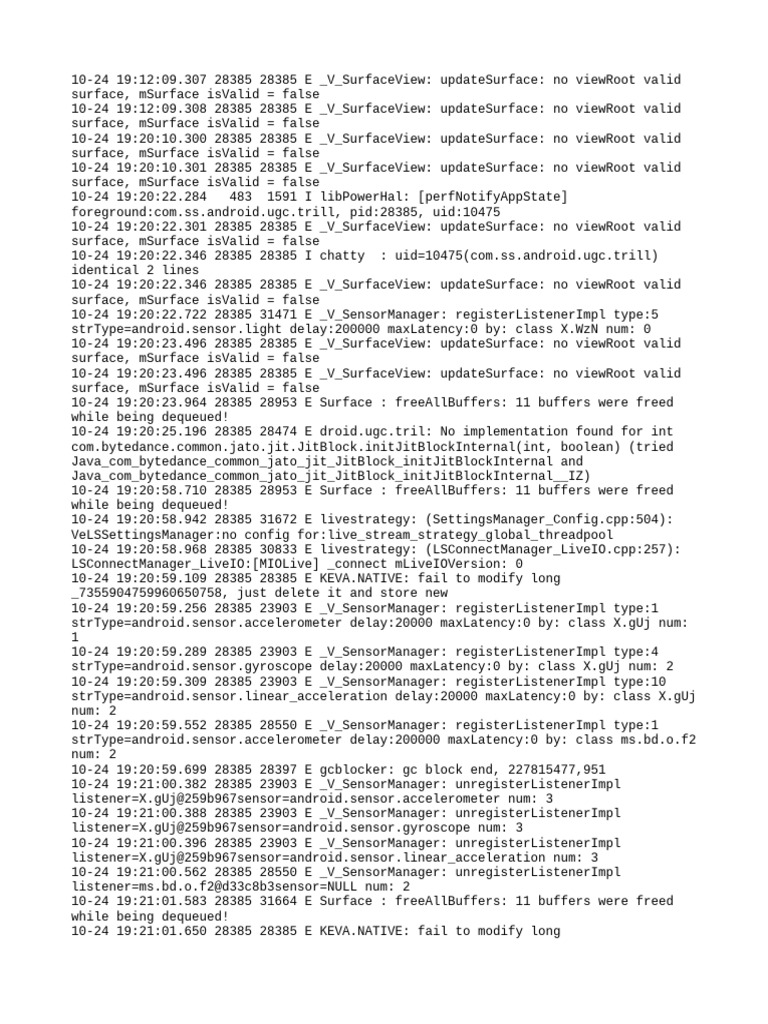 SurfaceView Errors and Sensor Logs | PDF | Computing | Computer Programming