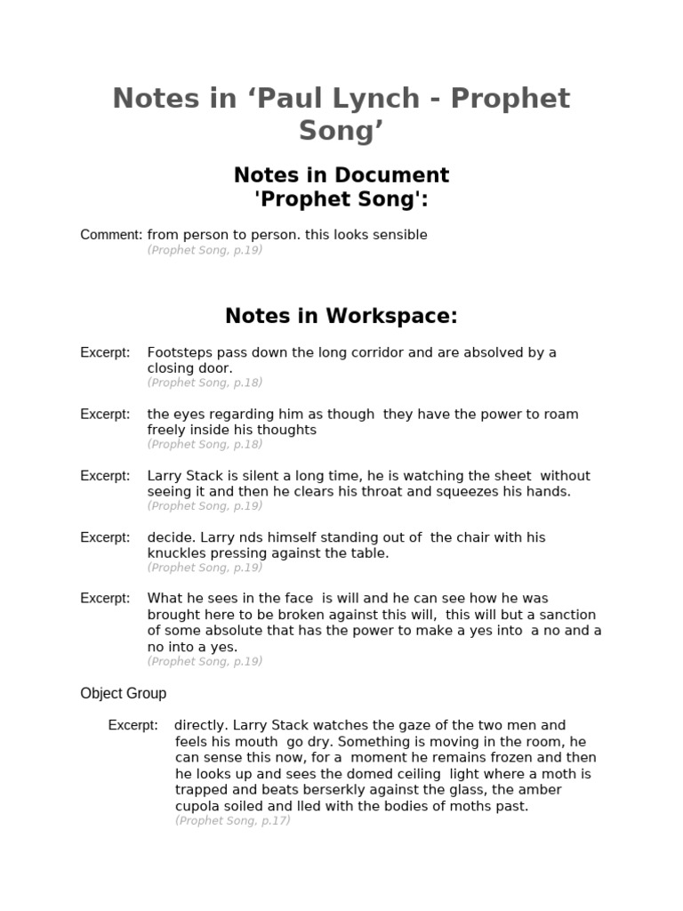 Paul Lynch - Prophet Song Notes | PDF