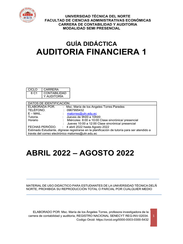 6C1-Guía Didáctica Auditoria Financiera I ABRIL-Agosto 2022 | PDF ...