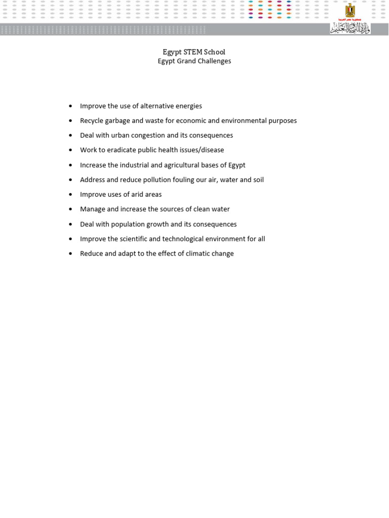 Egypt's 11 Grand Challenges Overview | PDF | Wellness | Science ...